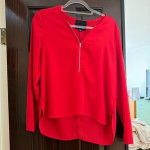 Harlowe & Graham Red Long Sleeve Zipper Front Blouse